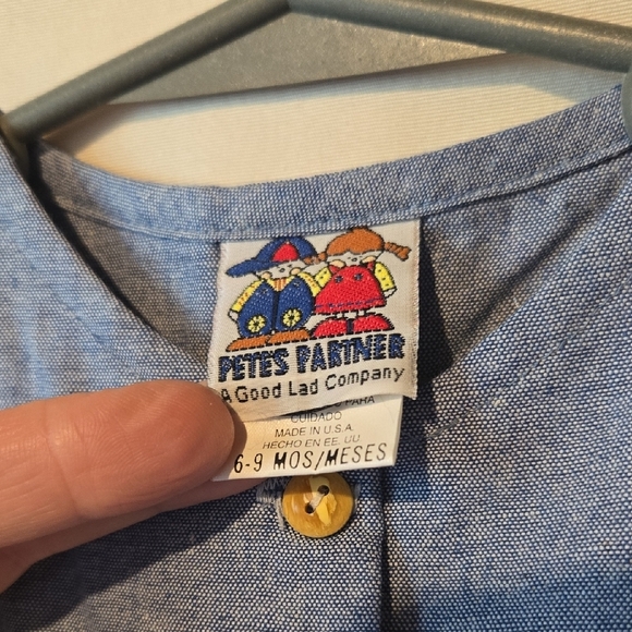 Pete's Partner Vintage Red Gingham and Blue Denim Romper With Headband 6-9mos - Picture 2 of 7